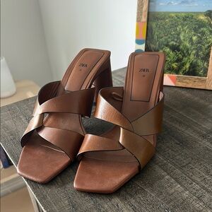 Zara Brown Heeled  Mules